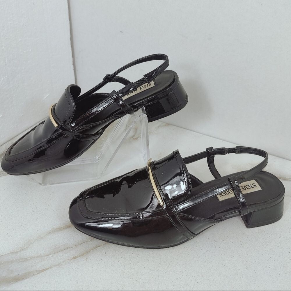 Steve Madden Calibri Black Patent Slingback Loafers, Sz 6 - Picture 4 of 12